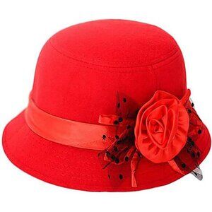 Vintage Felt Cloche Hat Red